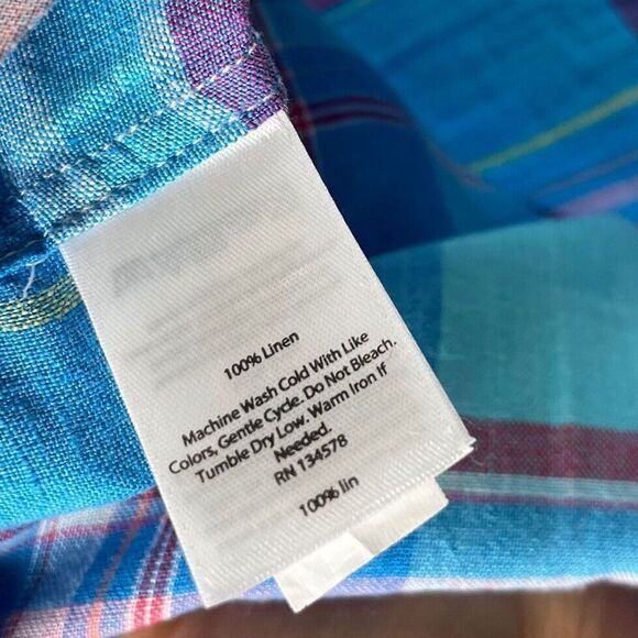 VINEYARD VINES Shirt Mens XS 100% Linen Slim-Fit Murray Blue Plaid Button-Down - Picture 7 of 7